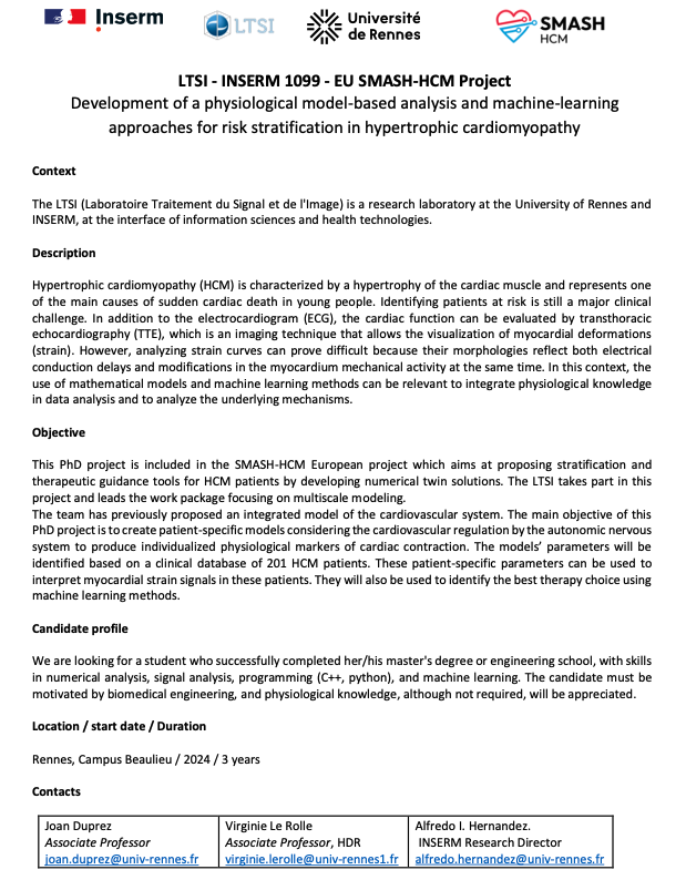J_Duprez's tweet image. Come work with us ! We are looking for PhD student work on a mathematical model of hypertrophic cardiomyopathy ! Details below. Please RT !