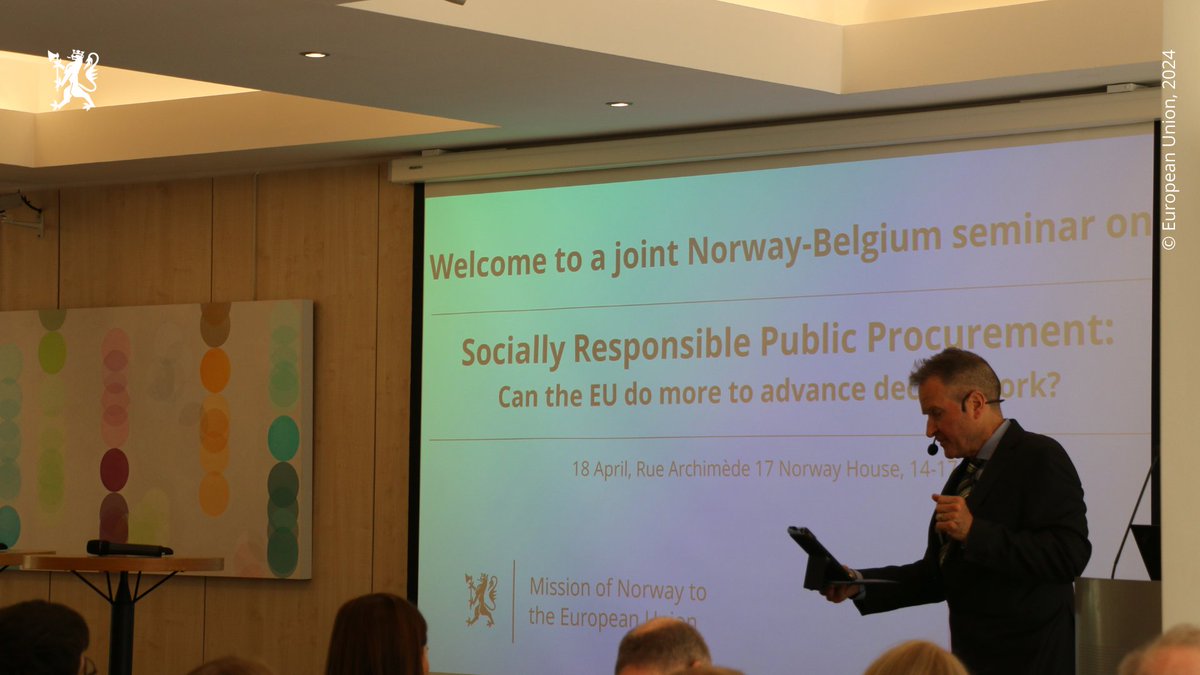 How can public procurement secure decent working conditions? This was the topic of today's event hosted by @NorwayEU and @EU2024BE 🇳🇴🇧🇪 - Public procurement has the potential to be a catalyst for positive social and environmental outcomes, said 🇳🇴 State Secretary @toreosa @NFdep