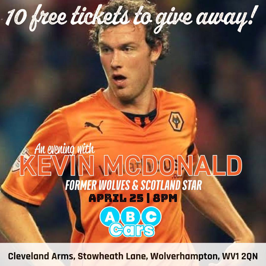 abccars333333's tweet photo. Win a pair of tickets to have an evening with Kevin McDonald! 
Former Wolves &amp; Scotland Star at the Cleveland Arms Next Thursday. 
Retweet &amp; Tag who you're taking with you.
We will randomly pick winners on Monday!✅🧡🖤 https://t.co/berv8yAWDo