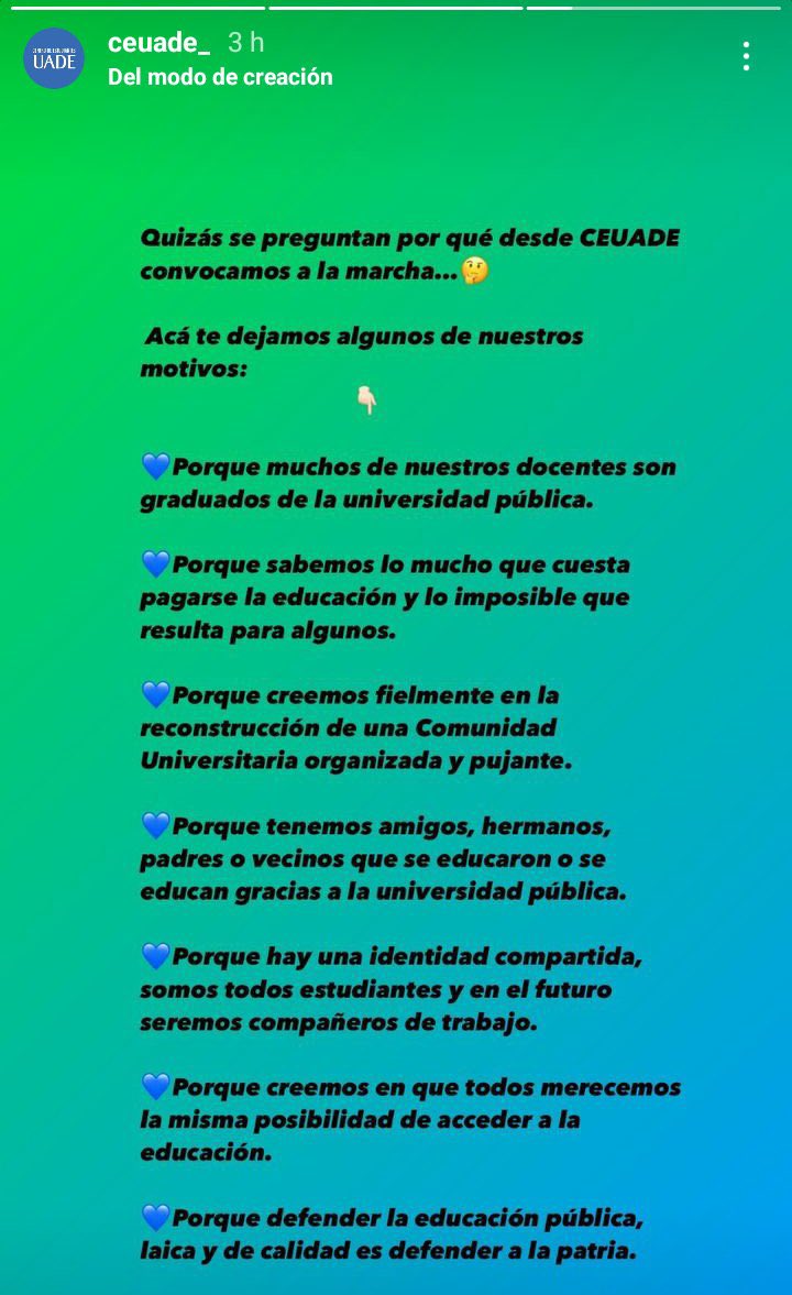 El Centro de Estudiantes de la UADE convocó a marchar el 23 en defensa de la universidad pública. “No lucha contra la injusticia solo el que la padece sino, también, el que la comprende”, Agustín Tosco.