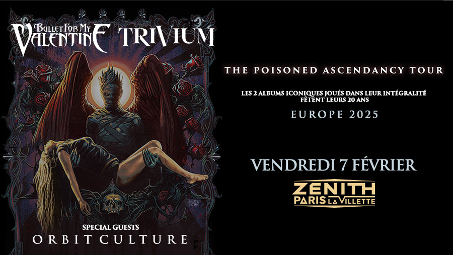 🚨 The Poison, le tout 1er album de Bullet For My Valentine, et Ascendancy de Trivium, fêtent leurs 20 ans. À cette occasion, les 2 groupes seront en concert au @Zenith_Paris La Villette le 7 février 2025 ! 🔥 🎟️ Prévente : 24/04 10h 👉 t.ly/IazEl