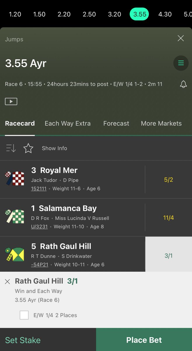3 POINT AYR NAP FOR FRIDAY

3:55 Rath Gaul Hill 3/1 

Won with a perfectly timed run at Newbury up 7lbs but still feel this is very very well handicapped receiving significant weight to market rivals. Feel this can go very well tomorrow. 

No double only singles.

Let’s go!

💰❤️