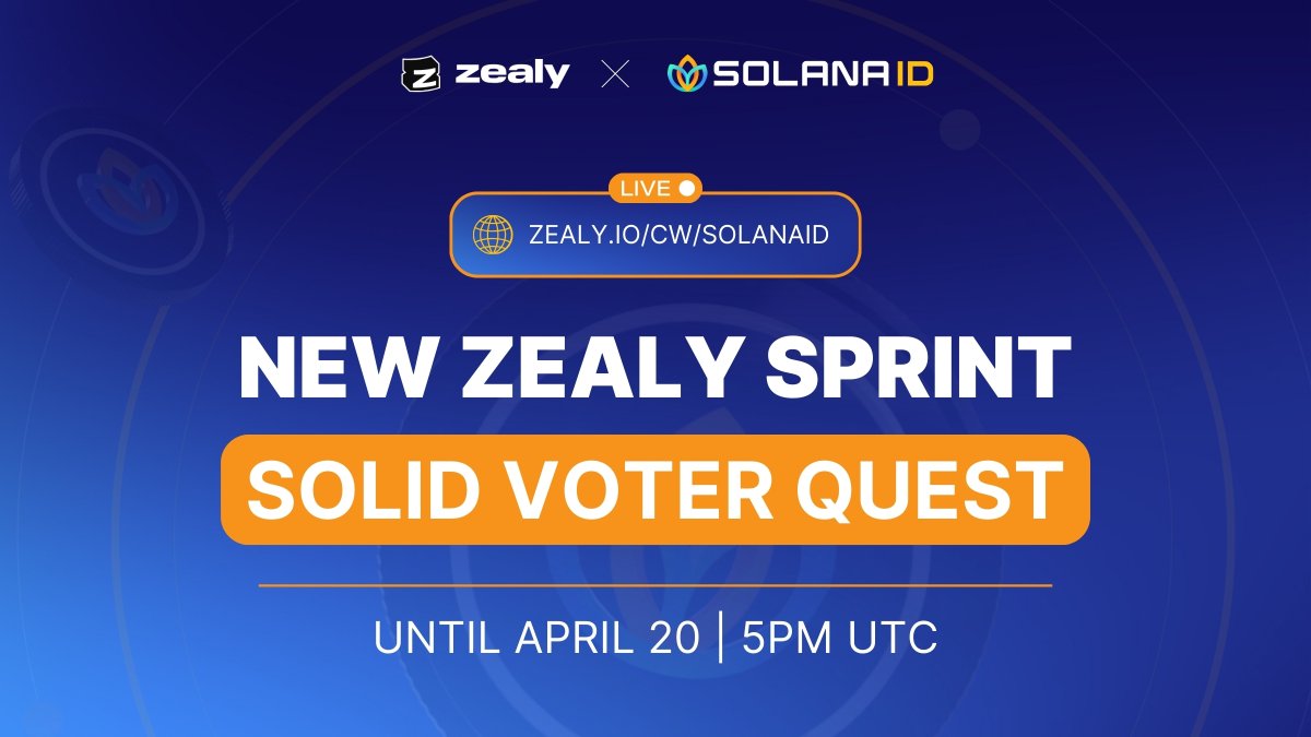 Matching the current @JupiterExchange LFG voting, our new @zealy_io starts. 🏁 This time it will be a fast round, so hurry up if you want to get into the reward zone. 🏆 You can find our Zealy community here: zealy.io/cw/solanaid ⏰ Sprint starts now until April 20th at 5pm…