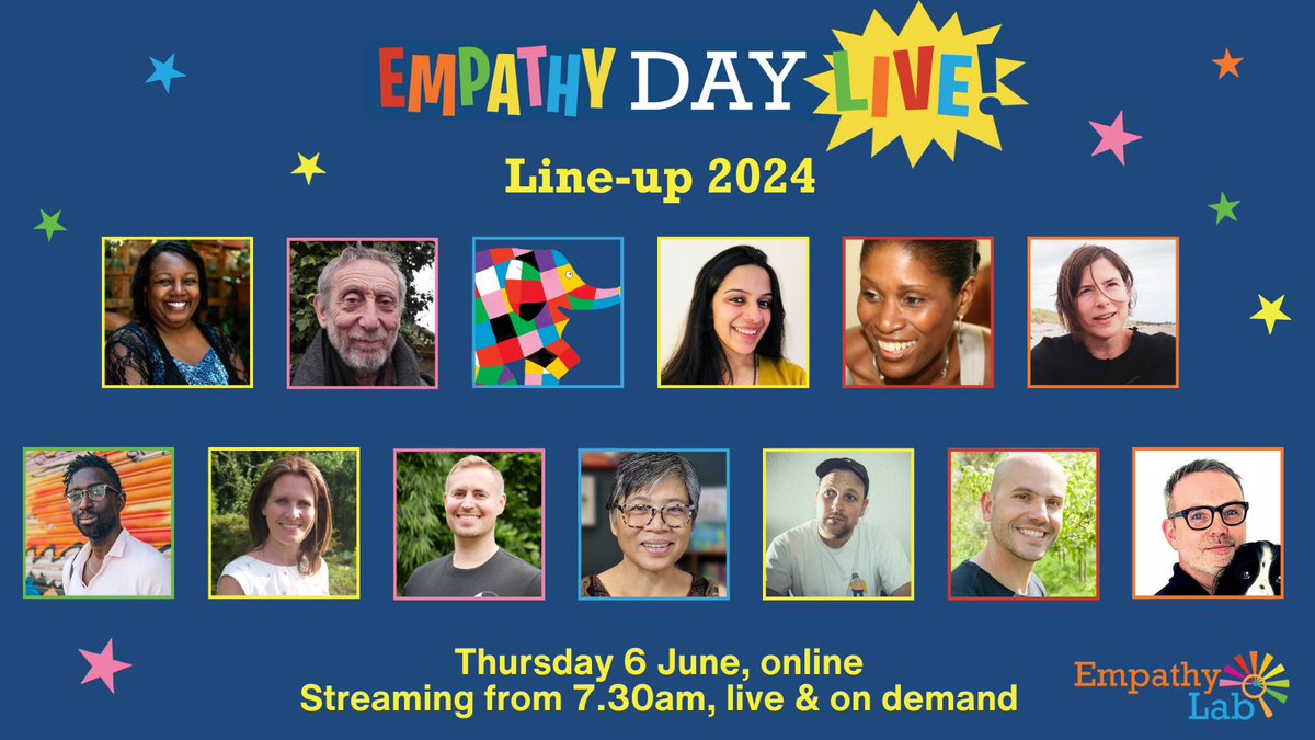 Just look at our FULL line up for Empathy Day Live! 📺 What an amazing group of authors and illustrators! This #EmpathyDay is gearing up to be the best one yet… Remember: now's the time to begin planning! Download our free Mission Empathy resources at empathylab.uk/empathy-day