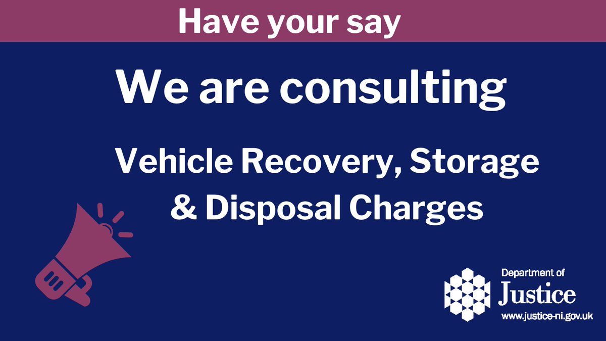 An 8-week public consultation to review fees for the recovery, storage and disposal of vehicles has been announced by @Justice_NI Minister Naomi Long. Further info on our website at justice-ni.gov.uk/news/vehicle-r…