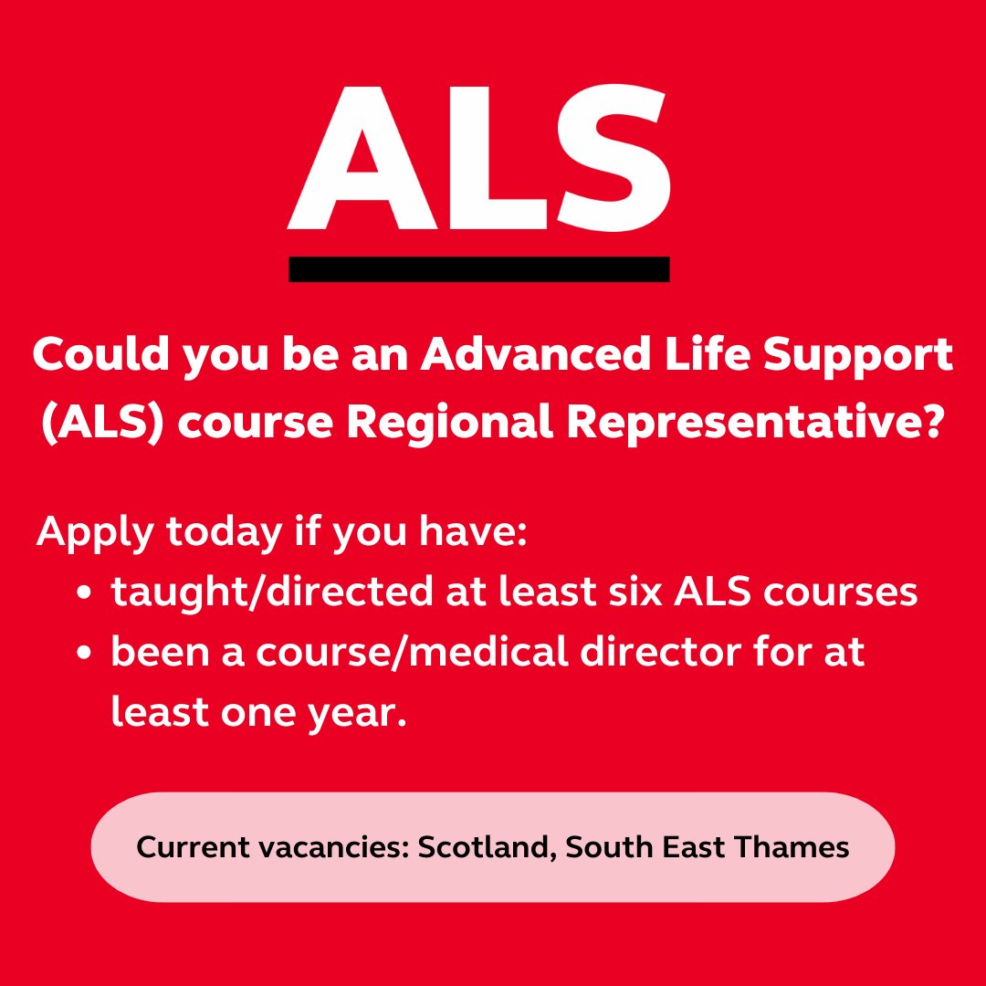 We're looking for experienced Advanced Life Support medical/course directors to become regional representatives in Scotland and South East Thames! Interested? Email courses@resus.org.uk for more info and to apply.