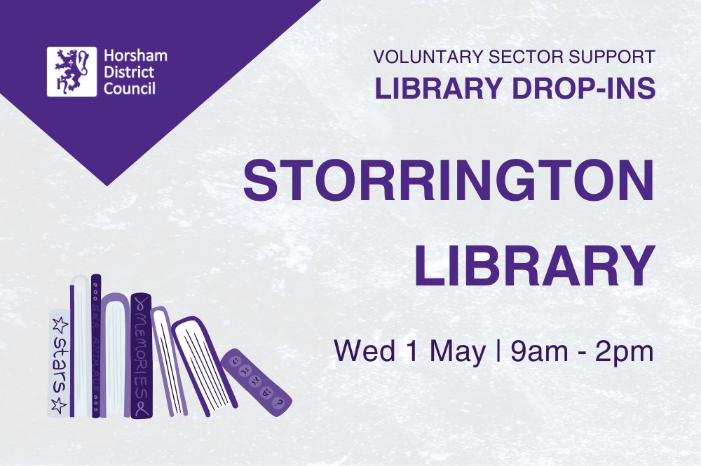 Come along to #Storrington Library to meet the team on Wed 1 May! 

Drop in anytime between 9am and 2pm to find out about volunteering, or to get support for your charity / community group.

We'd love to see you there.

@WSCCLibraries @HorshamDC @StorringtonInfo 
#CharitySupport