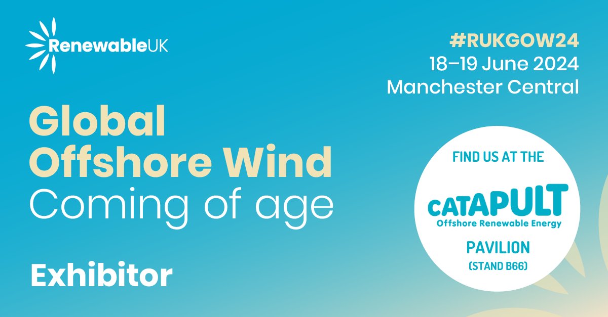 It's almost that time again... two months to go until #RUKGOW24! 🌍⌛ We're delighted to not only be the Innovation Partner at @RenewableUK's Global Offshore Wind this year, but also the official podcast partner! We can't wait to see you at the Catapult Pavilion (stand B66)!