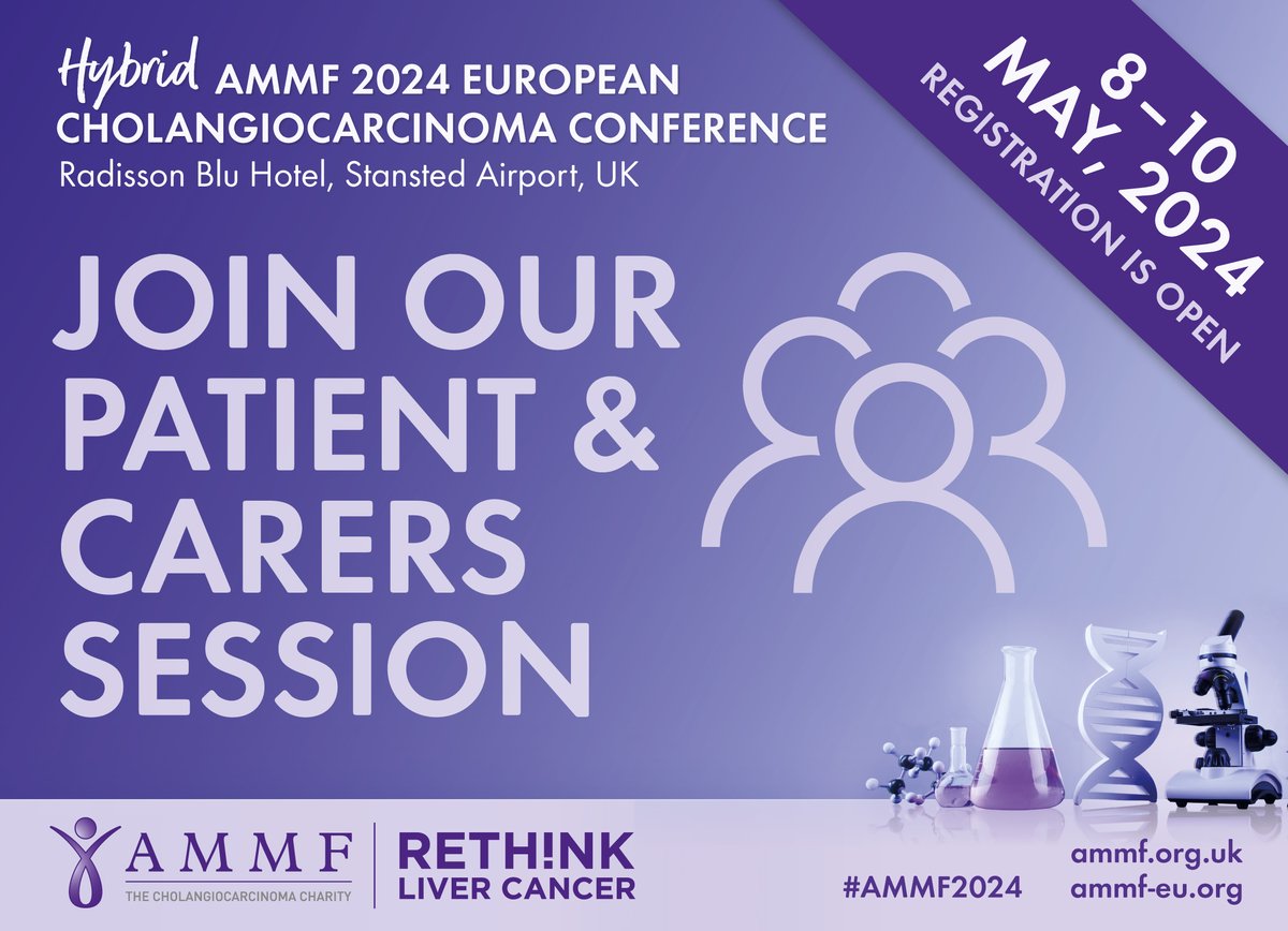 It gives us great pleasure to announce a dedicated session for patients and carers at #AMMF’s Hybrid 2024 European Cholangiocarcinoma Conference. To join the discussion, register now: ammf.org.uk/ammf-conferenc… #AMMF2024 #cholangiocarcinoma #BileDuctCancer #livertwitter