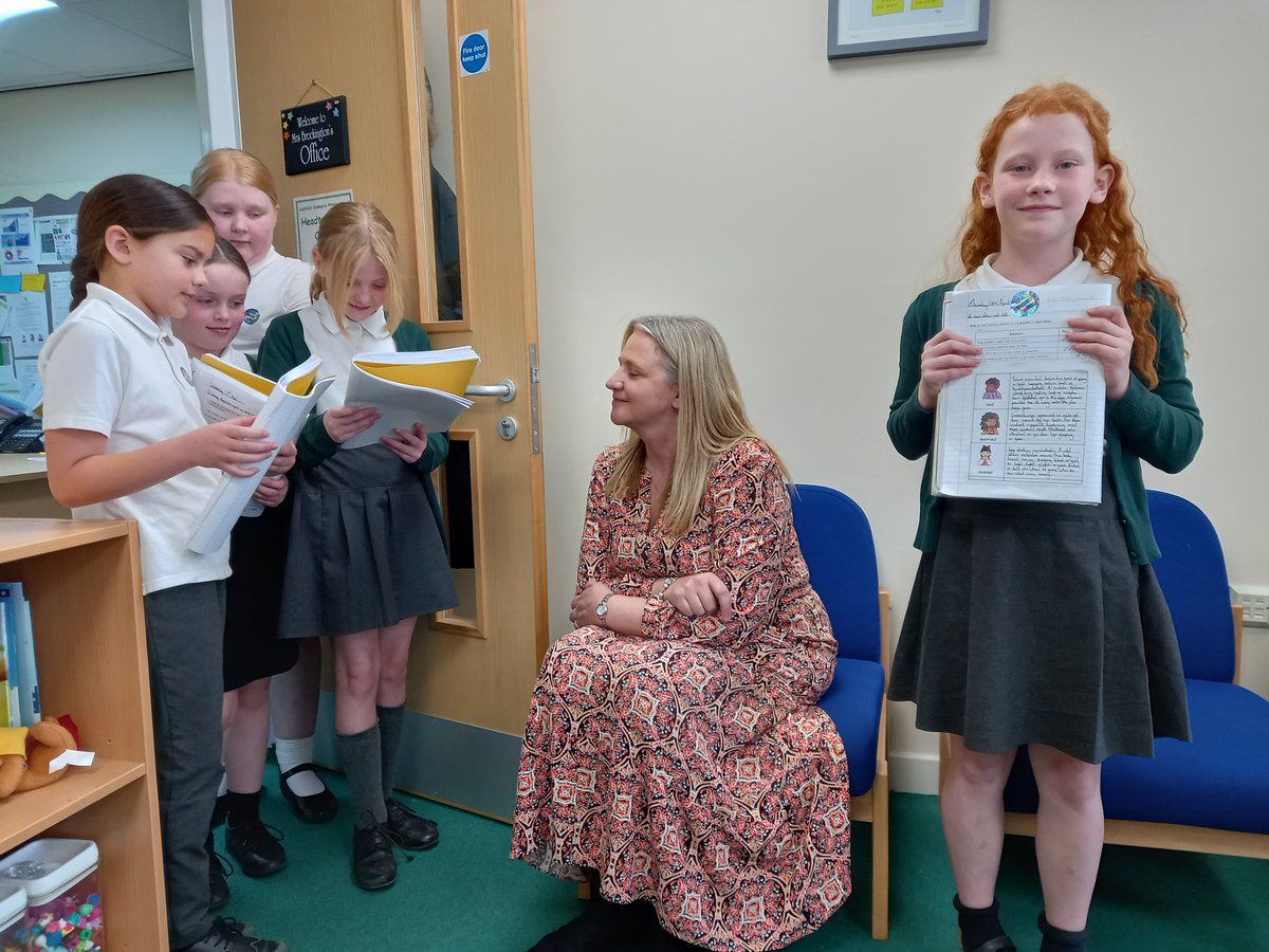 Our Year 6 pupils visited Mrs Brockington today to read to her their amazing prescriptive english work! #primaryschool #English #writinglife