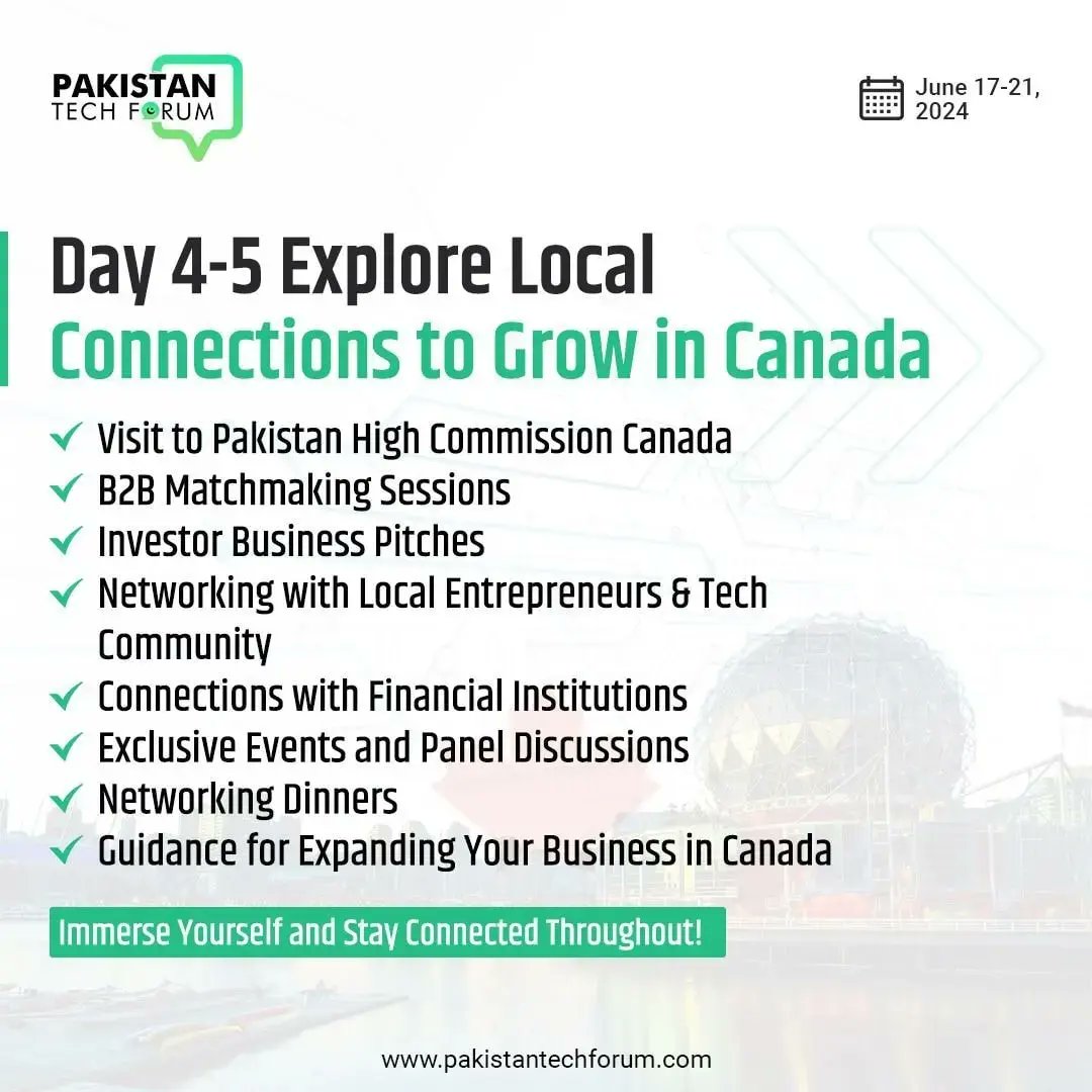 paktechforum_'s tweet image. 🌟 Exciting News Alert 🌟

Pakistan Tech Forum is having 5-Days Tech Business Mission to Canada - 2024 from June 17th-21st. Join us in this transformative journey. 

Limited spots available, apply at: bit.ly/canadadelegati…

#CanadaDelegation #ITExports #PakistanTechForum