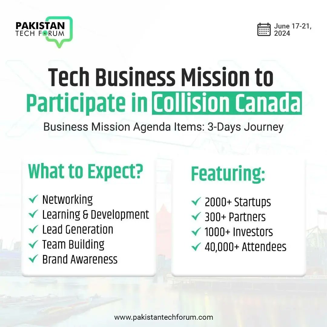 paktechforum_'s tweet image. 🌟 Exciting News Alert 🌟

Pakistan Tech Forum is having 5-Days Tech Business Mission to Canada - 2024 from June 17th-21st. Join us in this transformative journey. 

Limited spots available, apply at: bit.ly/canadadelegati…

#CanadaDelegation #ITExports #PakistanTechForum