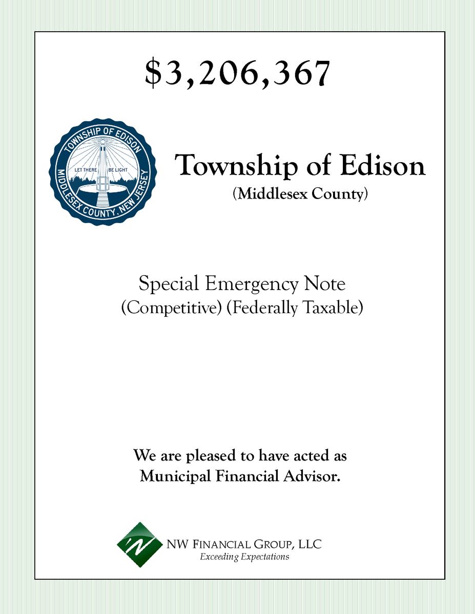 Marking Success: Closed Deal Announcement!

NW Financial served as Municipal Financial Advisor to the Township of Edison on the following Note transaction which closed on April 9, 2024.

conta.cc/3vXpmHT
#nwfinancial #municipaladvisor #edisontownship #edisonnj #newjersey