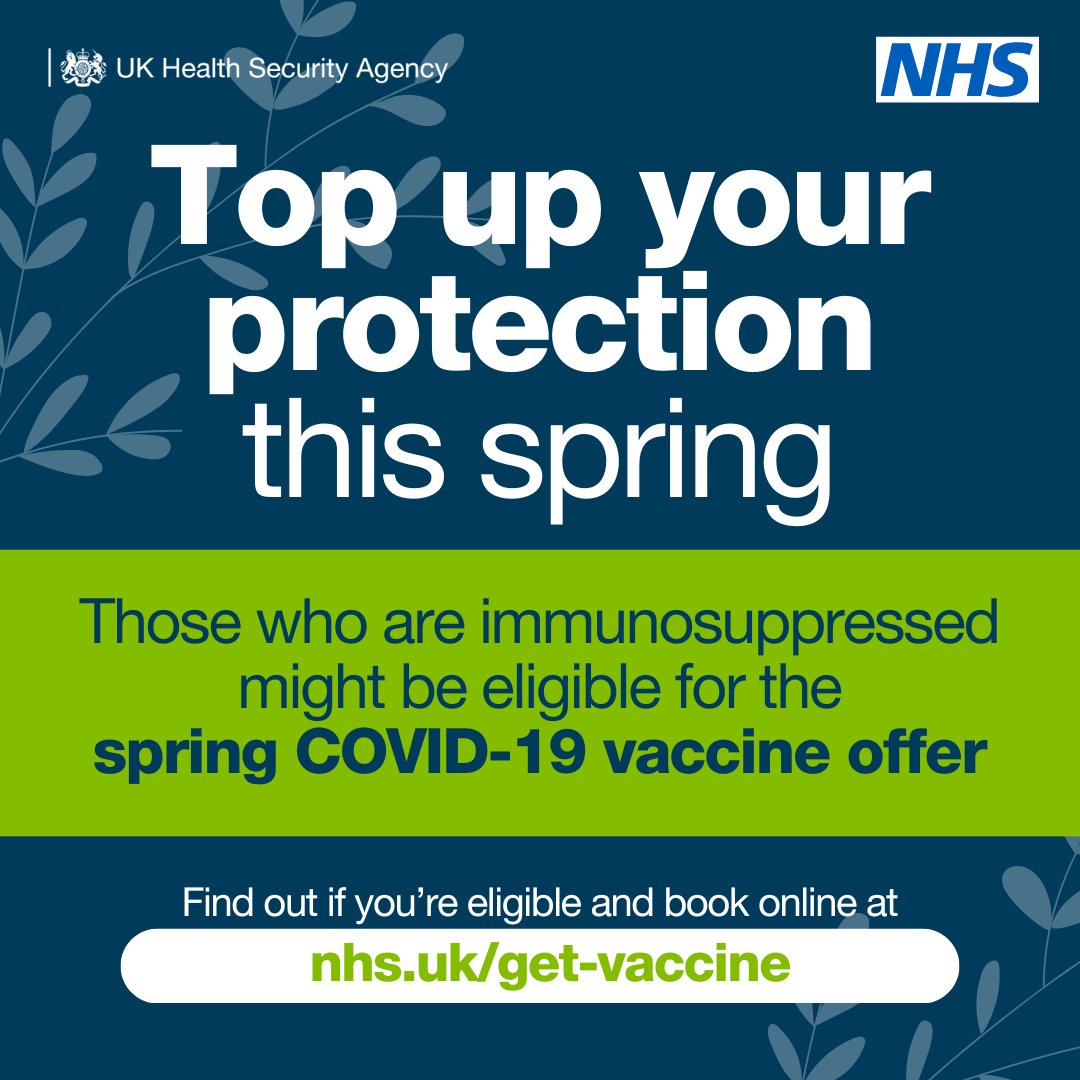 COVID-19 vaccines reduce your risk of serious illness if you have an underlying health condition. Book your spring vaccine now: nhs.uk/get-vaccine #NHS #Covid19 #Coronavirus #CovidVaccine
