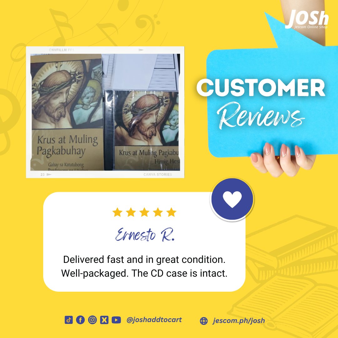 joshaddtocart's tweet photo. 𝙁𝙚𝙚𝙙𝙗𝙖𝙘𝙠 𝙤𝙛 𝙩𝙝𝙚 𝙬𝙚𝙚𝙠 ✨

Salamat, MakaJOSh! Happy to hear that you liked your purchase! 😊

To get your copy of “Krus at Muling Pagkabuhay (Pasyon)" set, head on to https://t.co/IR01kgHzd7 or https://t.co/GSENIuQ8fA

#JescomLazada #JescomFeedbacks #JesComPH https://t.co/0w39x6ap6F
