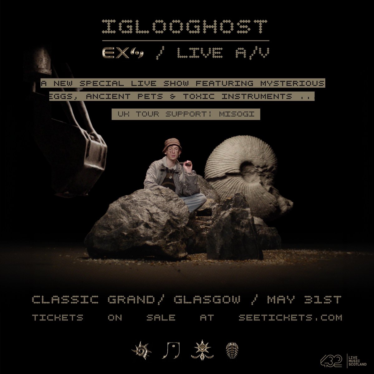 .@IGLOOGHOST presents 'ᕮⵋම' - a new live audio/visual show expanding on the Tidal Memory Exo album world - including mysterious eggs, ancient pets, and toxic instruments. Coming to @ClassicGrand, on 31 May ✨ Support from Misogi. Tickets on sale NOW ➡ bit.ly/43dXL1b