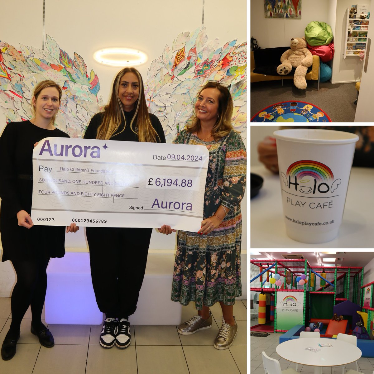 🌟Proud moment: Visited <a href="/Halo_Children/">Halo Foundation</a> in Uxbridge, &amp; handed over £6,194.88 cheque to founder Alia Jones. Their Play Cafe offers vital support to grieving children through art &amp; play therapy. Our donation, matched £ for £ by Aurora staff, aims to bolster their community mission.