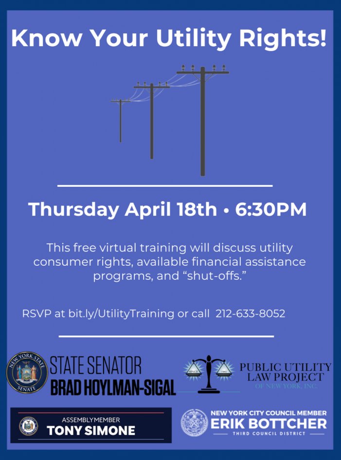 Chelsea's can-do collective of @bradhoylman, @ebottcher & @tonysimone (along with @UtilityProject) bring you tonight's 6:30pm 'Know Your Utility Rights' online training session. Click on the link for the listing and registration info. chelseacommunitynews.com/2024/04/15/thi…