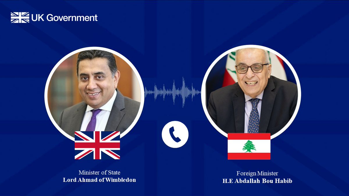 I spoke with Foreign Minister Bou Habib @Mofalebanon this afternoon, on the situation in the Middle East. The 🇬🇧 is working closely alongside our 🇱🇧 partners to de-escalate tensions in the region, whilst calling for an end to the fighting in Gaza.
