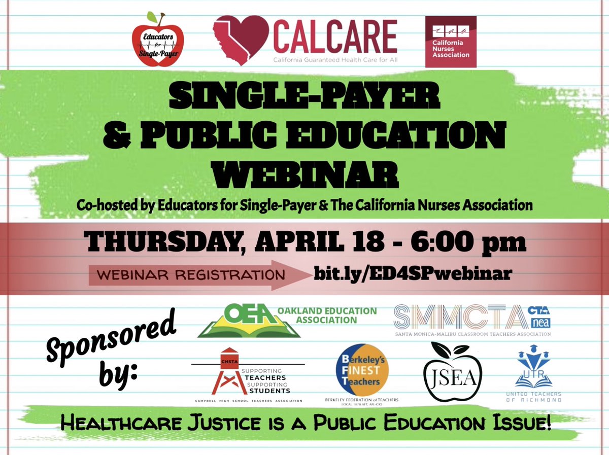 @WeAreCTA @SDeducators Layoff notices come w healthcare anxiety.

Educators who get pink slipped are on the precipice of losing jobs AND health insurance.

We need to decouple healthcare from employment so we all have healthcare security. We need #SinglePayer.

Learn more: bit.ly/ED4SPwebinar
