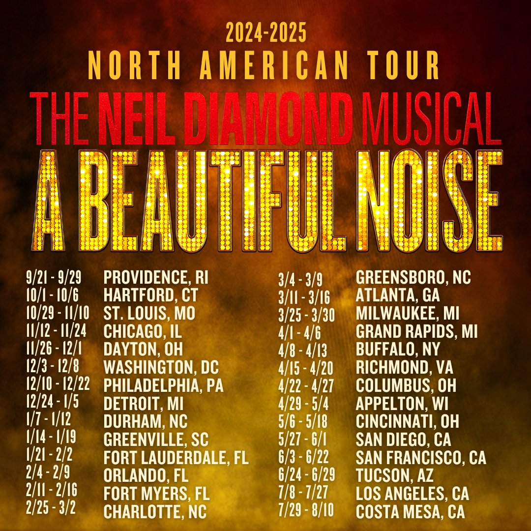 More cities added to our North American Tour launching this fall! To learn more about the North American Tour or to get tickets, click here: abeautifulnoisethemusical.com/tour Additional cities to be announced soon. #ABeautifulNoise #NeilDiamondMusical #NeilDiamond