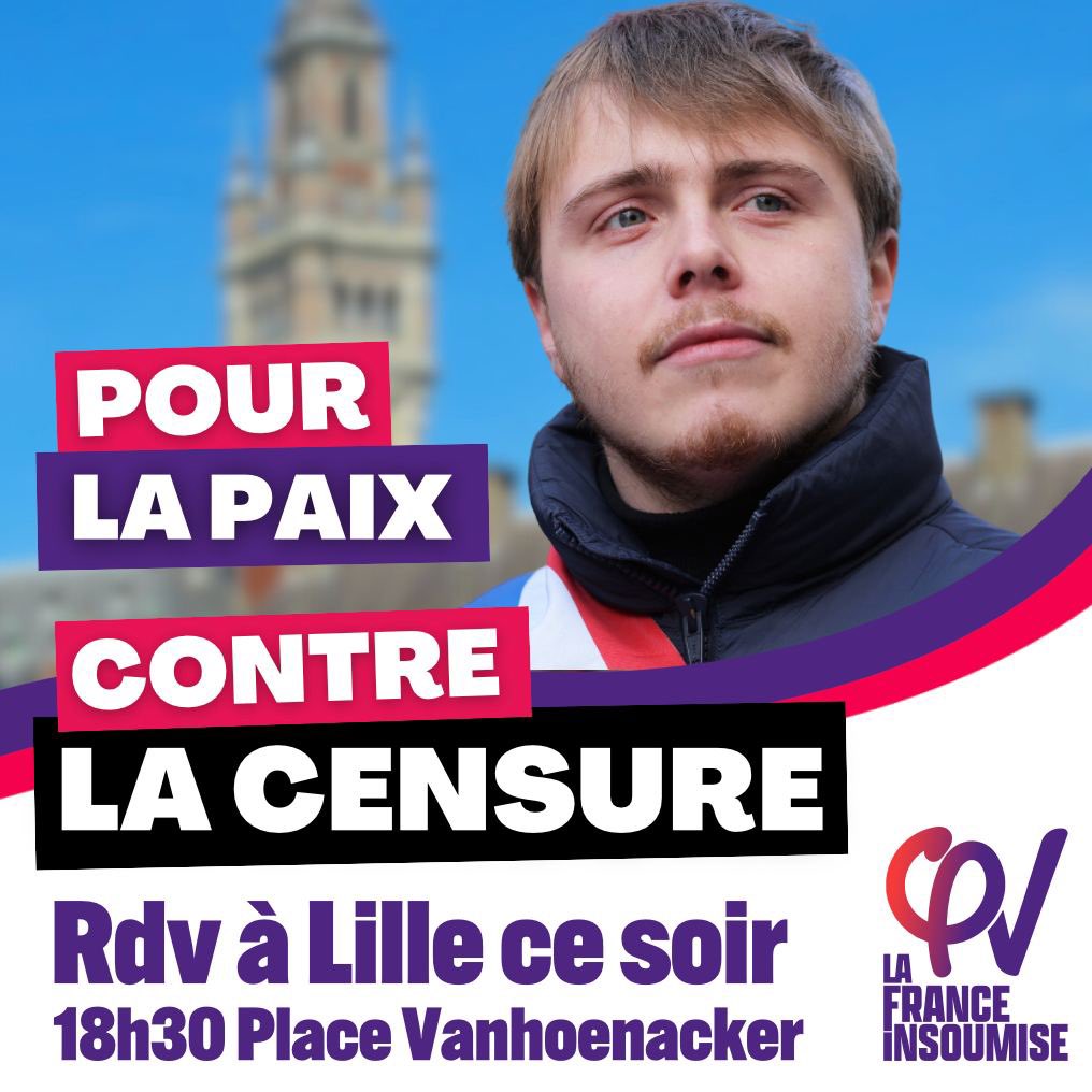 L’acharnement contre @JLMelenchon et @RimaHas est inadmissible.

Au nom de la démocratie, nous devons tenir tête. Contre la censure et pour la paix.

Je serais ce soir à 18h30 à Lille au rassemblement Place Vanhoenacker.

Rejoignez nous !
