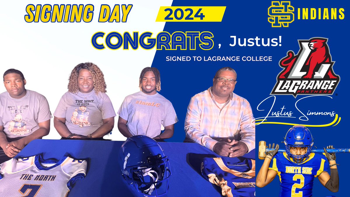 Congratulations, Justus Simmons, for signing to play football for LaGrange College! 💙🏈

#nshsindians #TheNorth