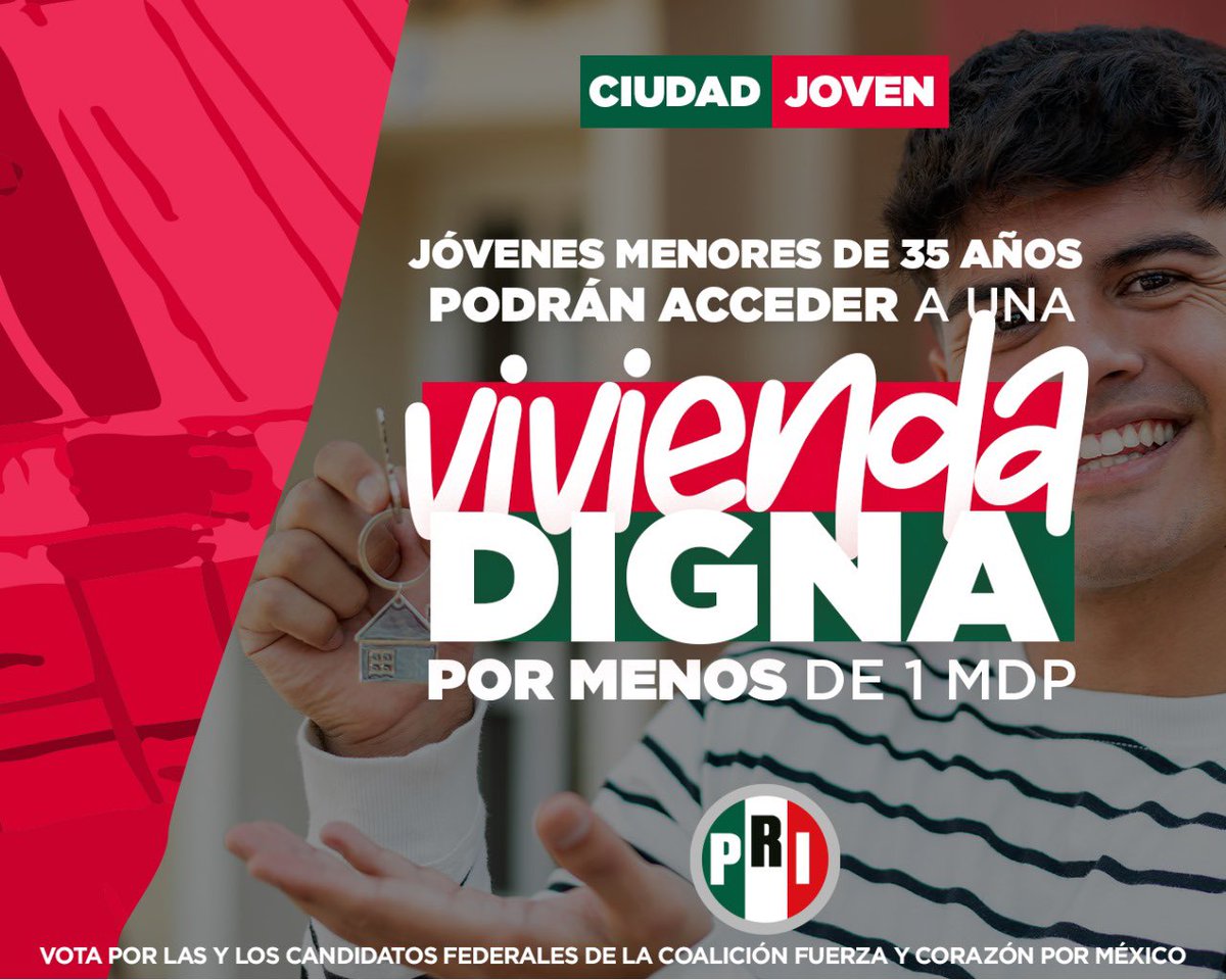 El PRI propone el programa #CiudadJoven, para que las y los jóvenes puedan hacerse de su casa propia a precios razonables y con facilidades de pago.

Este dos de junio, ¡#VotaPRI! 🟢⚪️🔴