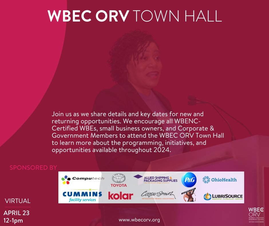 Our first-ever WBEC ORV Town Hall is almost here! We look forward to discussing our goals, initiatives, and programming for the remainder of 2024 with you. If you haven't already, secure your spot today. You don't want to miss this! tinyurl.com/3e3f5rmt