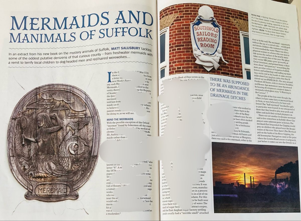 Mermaids 🧜🏾‍♀️ and minimals 🐺 of Suffolk, “some of the oddest putative denizens of that curious county”, an extract from /Mystery Animals of Suffolk/, in the current issue of @forteantimes (FT444, May 2024). Also a Suffolk kookaburra (last I heard it’s moved to Essex, though.)