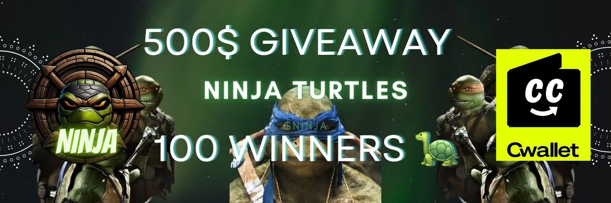 **Join the Ninja Turtle Giveaway!** 500$

**In Partnership with <a href="/Cwallet_Offic/">Cwallet</a> Giveaways**

giveaway.com/profile/NINJAT…

🌟 Get ready for an epic adventure in the world of Ninja Turtle Token, where you could be one of 100 lucky winners to score amazing prizes! Here's how to get in on