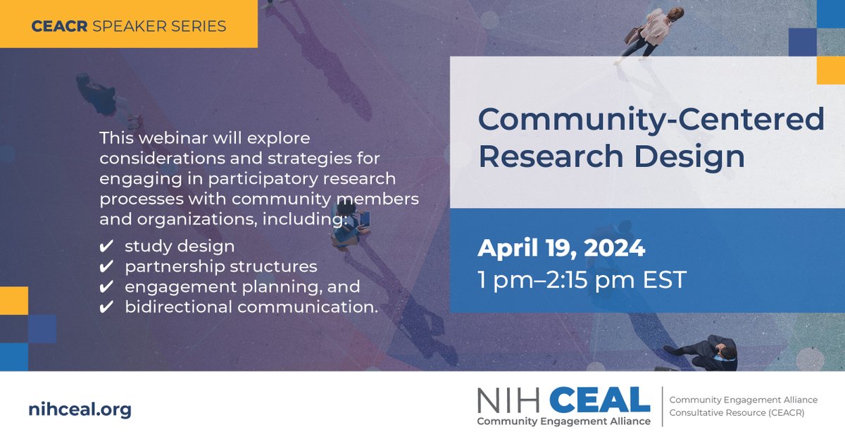 Tomorrow at 1 p.m. ET, #CEACR will hold their next Speaker Series event discussing considerations and strategies for engaging in participatory research processes with community members and organizations. Register today: bit.ly/43AAiaU