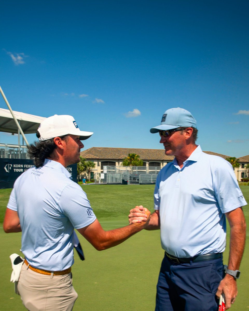 Greatness is rubbing off. 😏 Kevin Velo is 7-under and in the solo lead at The LECOM Suncoast Classic.