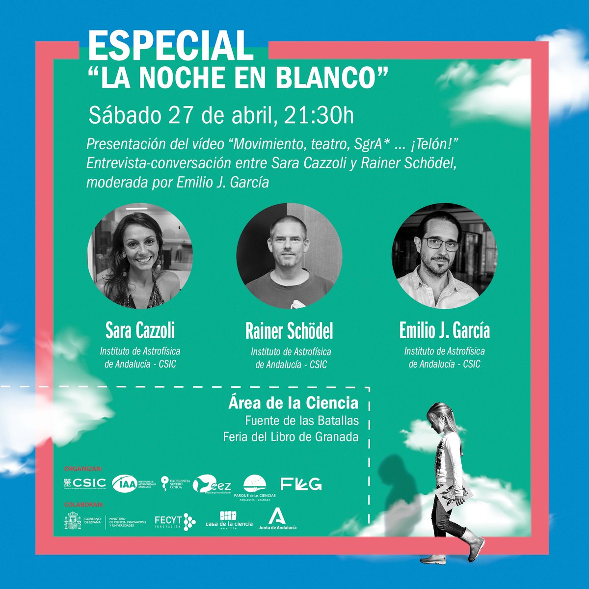 Especial “La Noche en blanco” 🗓️ Sábado 27 de abril 🕑 21:30h 📍 Fuente de las Batallas - Área de Ciencia - @ferialibrogr 🗣️ Con Sara Cazzoli (IAA-CSIC), Rainer Schödel (IAA-CSIC) y Emilio J. García (IAA-CSIC) @espacio3_lab