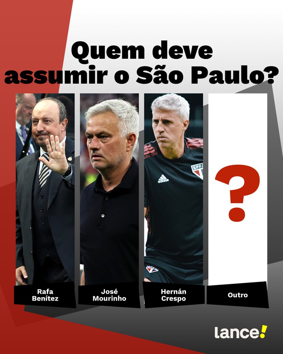 SOBERANO NO MERCADO 👀🇾🇪

Diz aí, torcedor: quem é seu favorito para ser o novo técnico do São Paulo? 🗣️

#SaoPauloFC #RafaBenitez #JoseMourinho #HernanCrespo #FutebolBrasileiro