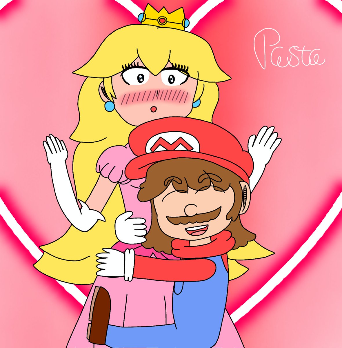 Pasta0876's tweet photo. Hug. 

DTIYS by @luisifelix (Congrats on 1000 followers!) 
#SuperMario #PrincessPeach #fanart https://t.co/9W0JVNgvLC