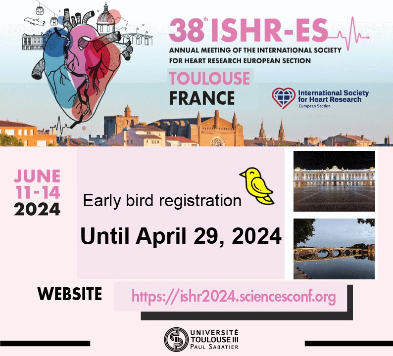 Don't forget to register - early bird fees until April 29. ishr2024.sciencesconf.org/registration #cardiovascular #research #conference @ISHR_ECI @IshrMci @ISHR_NAS @JMCCardiology @jmcc @coeur_recherche @SFCardio