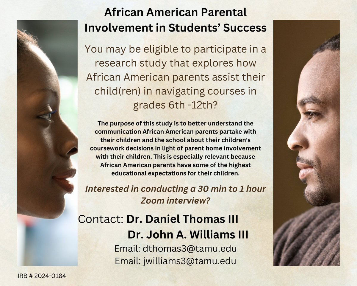 Please RETWEET: It's time to get the story correct!!! Looking for African American parents to share their experiences of supporting their student's success!!! Research study with @DrDanielThomas3