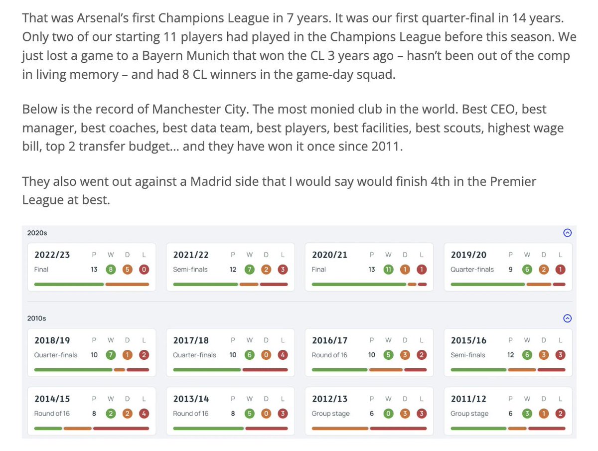 People calling Arteta a failure are not serious people. They don't understand what Arsenal is up against, how to build a winning machine, the disadvantages of inexperience, or what actual progress looks like. They also don't have good ideas - ask them and you'll see. Easy to be