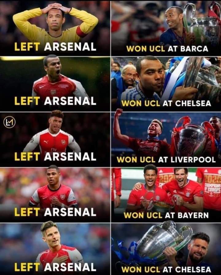 The players who won the Champions League after leaving Arsenal. Dear Arsenal fans, it's time for you to leave the club and have some joy