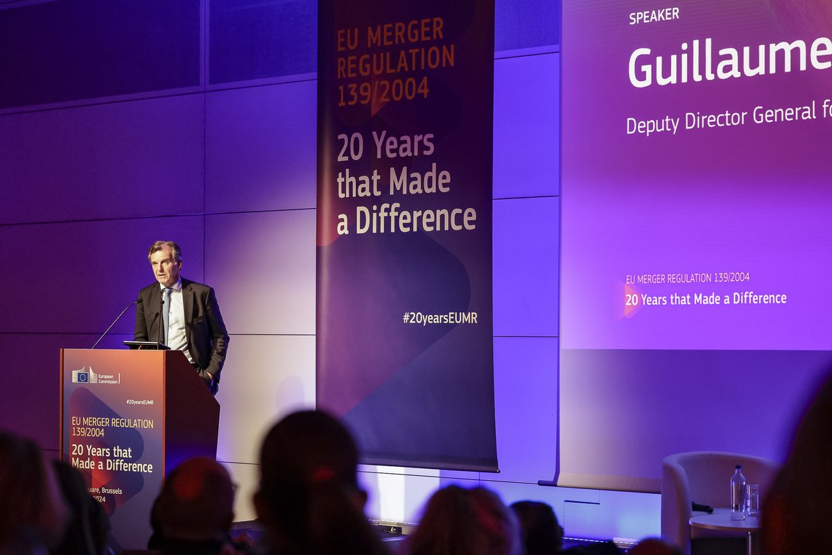 💬'Increasing market #concentration shows our work is not done. We will be judged on our ability to adapt to new challenges. But also, if the tool is not broken, let’s not try to fix it' Closing remarks at #20yearsEUMR from Deputy Director General for Mergers Guillaume Loriot🗣️