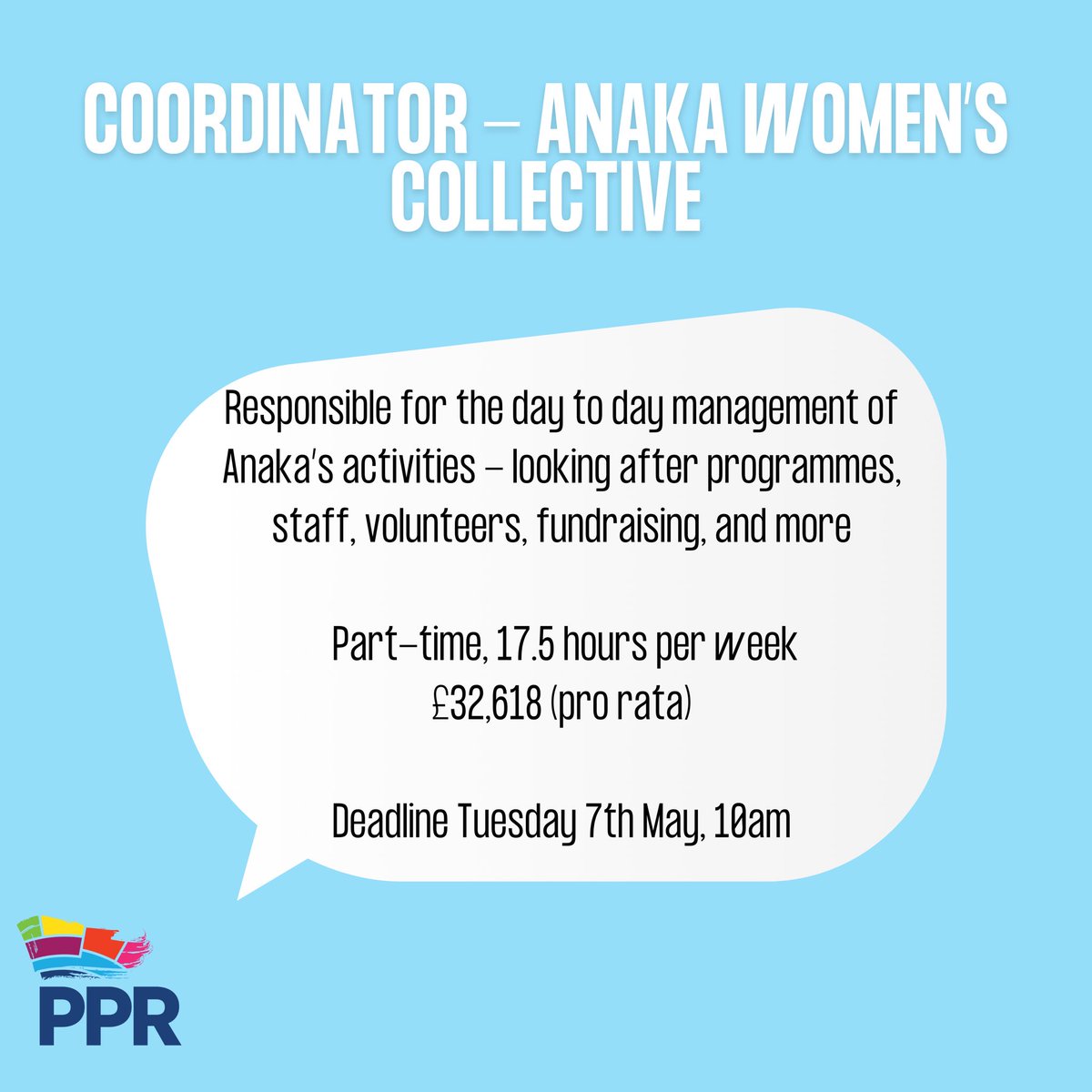 🚨Job Opportunities at PPR!🚨

We have two roles currently open at PPR - Finance &amp; Campaigns Administrator, and Coordinator at <a href="/AnakaCollective/">Anaka Women's Collective</a> 

If either of these roles sound right up your street, we’d love to hear from you! 

You can apply here 👉 communityni.org/organisation/p…