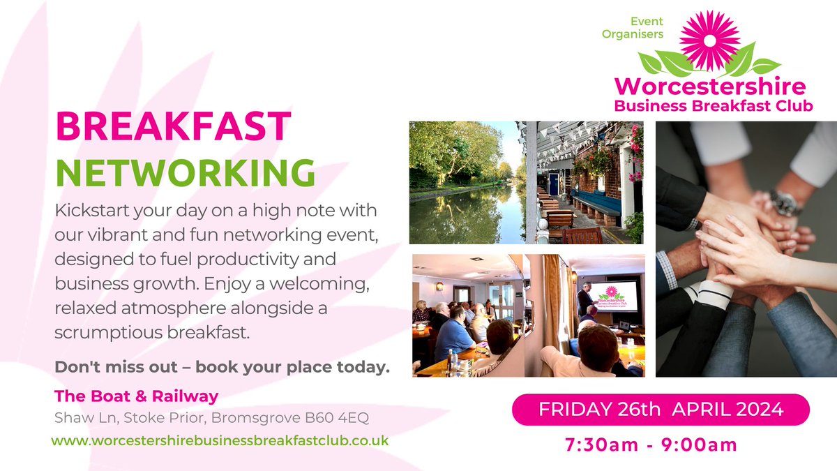 😃Don't miss out on the opportunity to #network and kickstart your day with the WBBC.
Enjoy a welcoming atmosphere including breakfast as you grow your business. 
Secure your spot today – places are limited!
…estershirebusinessbreakfastclub.co.uk
#WorcestershireHour #Bromsgrove #networking