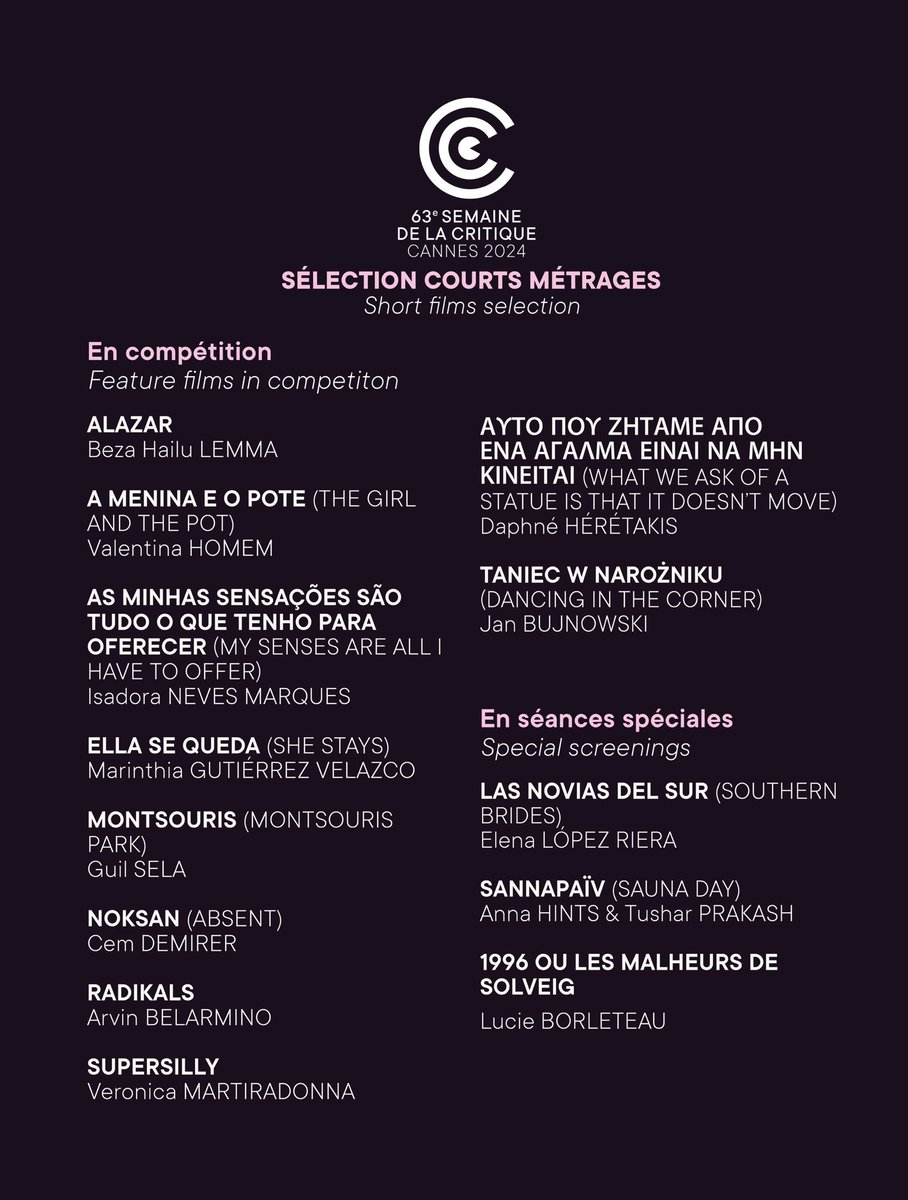 semainecannes's tweet photo. La sélection complète de la 63ème édition de la #sdlc2024 #Cannes2024 
En détails : https://t.co/ggp8hz1o1i

—

Discover the selection of the 63rd edition of #sdlc2024 #Cannes2024 
More details : https://t.co/eqbT1O0dly https://t.co/R2jeLIybDU