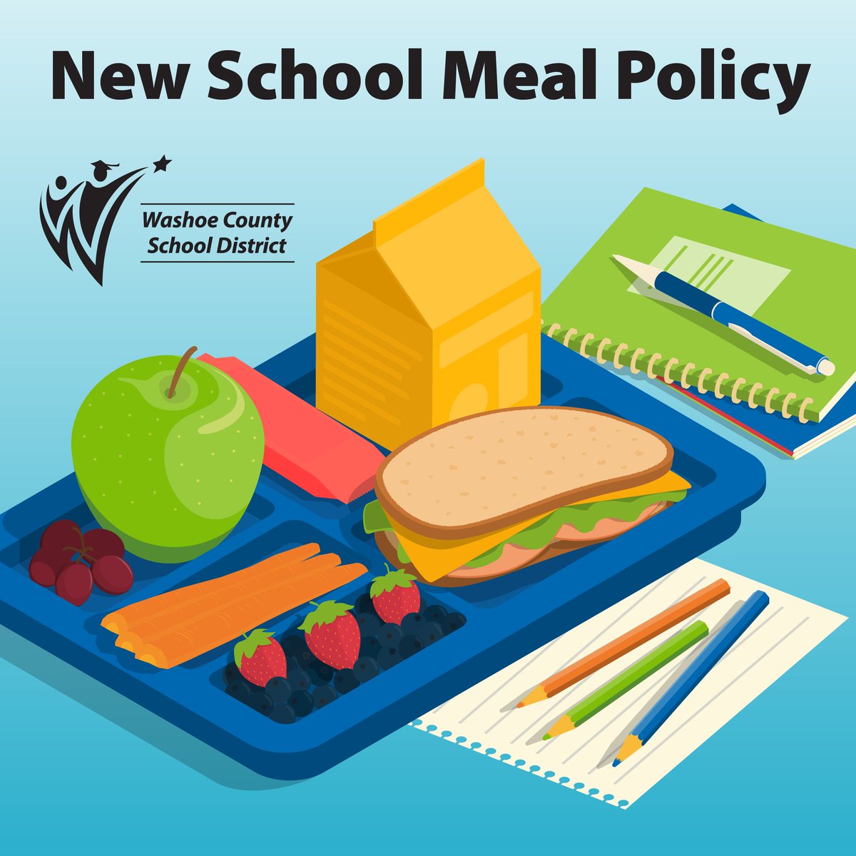 🍎🥪 WCSD Update: Changes are coming to how students access school meals next year. Stay tuned for updates on our Nutrition Services webpage. Visit washoeschools.net/Nutrition for more information in the next couple of weeks! #WCSD #SchoolMeals #Nutrition