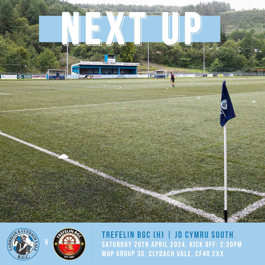 And so here it is, the final game of the season. The final game on our 3g pitch and the final ever game as Cambrian & Clydach Vale BGC, it's been a great journey. We welcome @trefelinbgc for our final game and kick off is 2.30pm