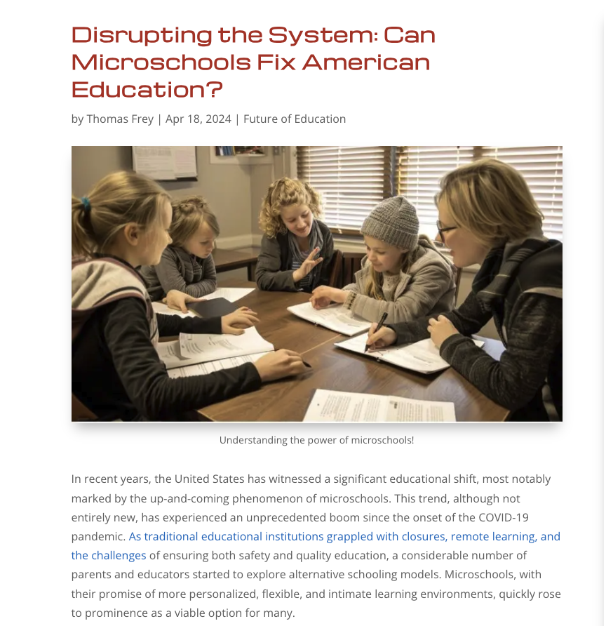 'According to estimates from the National Microschooling Network, there are now about 95,000 microschools scattered across the country, a testament to the rapid growth of this educational model.' ow.ly/xYWj50Rj8tO #SchoolChoice