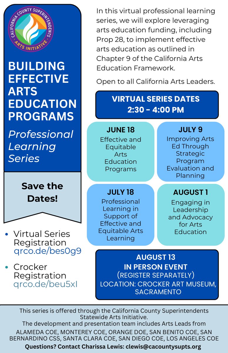 Registration is now open for the Building Effective Arts Education Programs series coming back this summer!
Register here: ccsesaarts.k12oms.org/403-245882

#ArtsProfessionalLearning
#ArtsforAll
#ArtsEducation
#ArtsOpportunity
