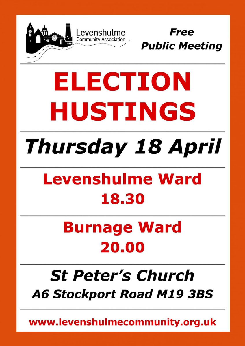 Levenshulme election hustings tonight at 18.30. Thanks to @levenshulmeUK for organising them. Jeremy Hoad will be there as your independent candidate in Levenshulme and ready for questions.