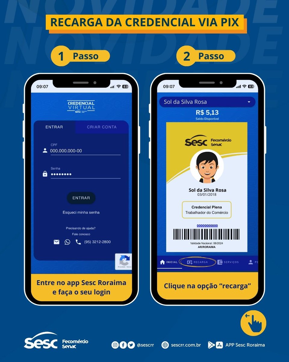 sescrr's tweet photo. 🗣️Olá, Cliente Sesc!

👉 Confira o passo a passo de como fazer o pagamento das atividades e a recarga da Credencial  por Pix no nosso app.

O 𝐒𝐞𝐬𝐜 𝐑𝐨𝐫𝐚𝐢𝐦𝐚 sempre evoluindo para você!

#SescRoraima #CredencialSesc #Pix https://t.co/T6h7aRfR5J